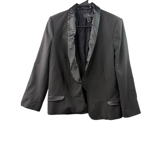 Chic MNG by Mango Satin Lapel Tuxedo Blazer – Black – Size 10 - Picture 1 of 6